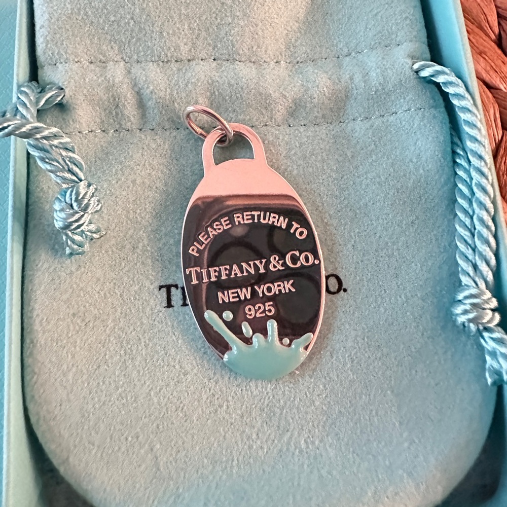 Authentic Tiffany & Co splash blue enamel LG oval tag charm